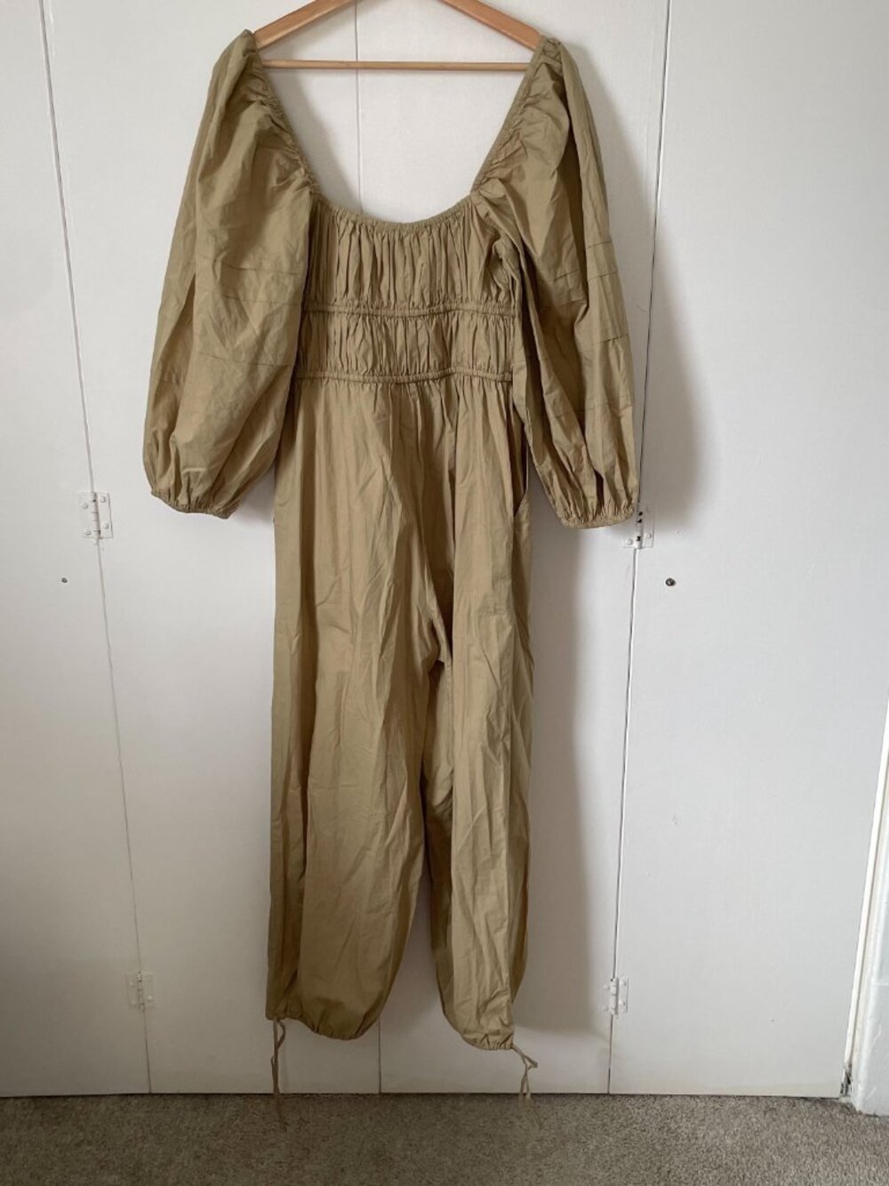 ULLA JOHNSON Amalie Jumpsuit Beige Khaki Cotton Poplin Tan, Size 8 - Picture 5 of 13